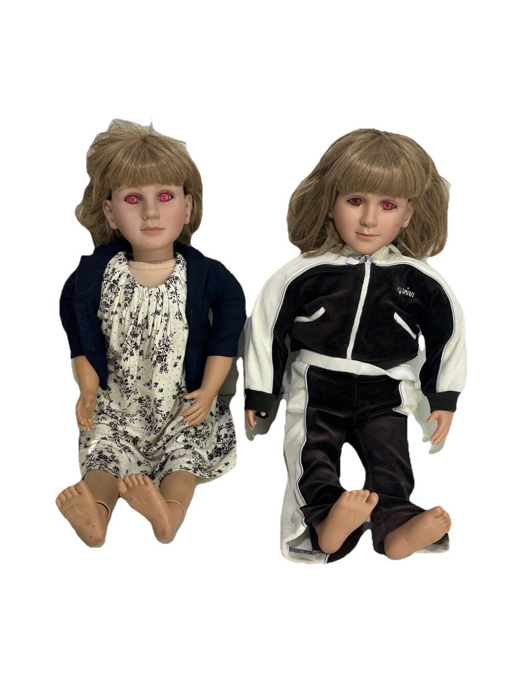 Pair of My Twinn Dolls 23" Red Pink Scary Eyes